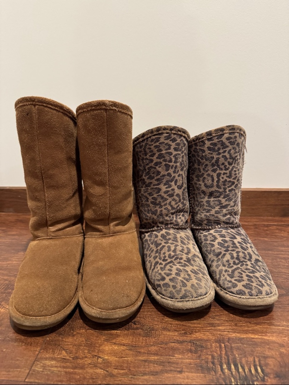 BearPaw Kids' Tall Suede Boots - Brown and Leopard Print size 13